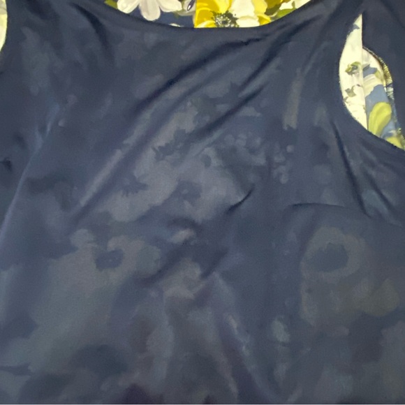 Nine West Shift Dress Size 10 Navy Blue Yellow Floral Boho Flared Sleeve Lined - Picture 8 of 9